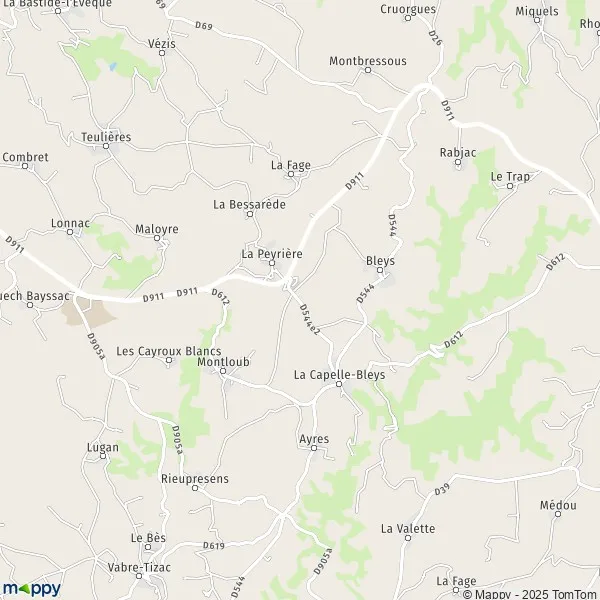 Plan La CapelleBleys carte de La CapelleBleys (12240) et infos